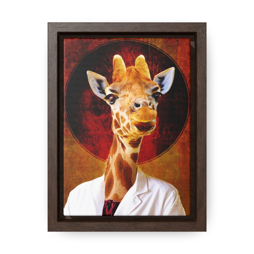 Lady Giraffe oversees - on Gallery Canvas Wrap, Vertical Frame