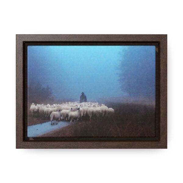 Mist lifting to a beautiful day over the flock and its shepherd - Beautiful framed canvas