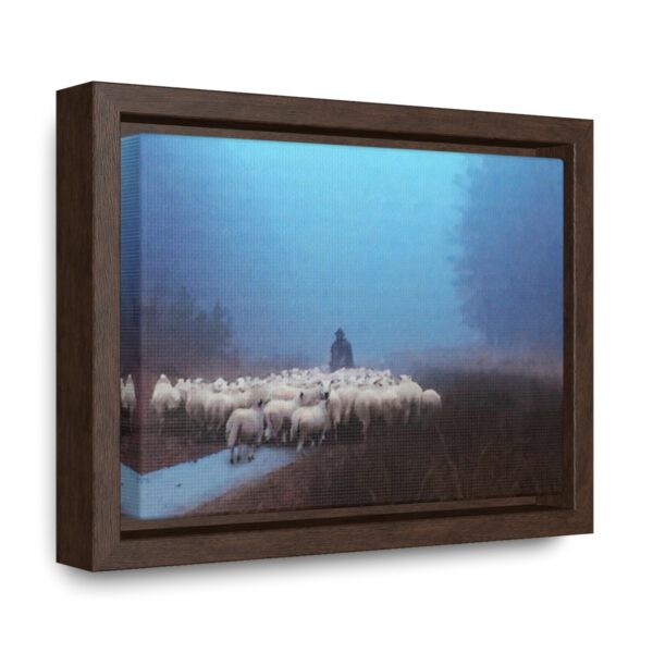 Mist lifting to a beautiful day over the flock and its shepherd - Beautiful framed canvas