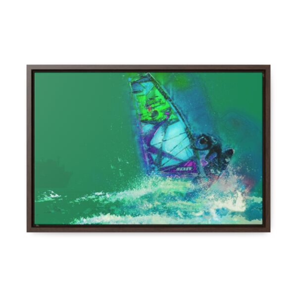 Windsurfer Battling the Waves - on Horizontal Framed Premium Gallery Wrap Canvas