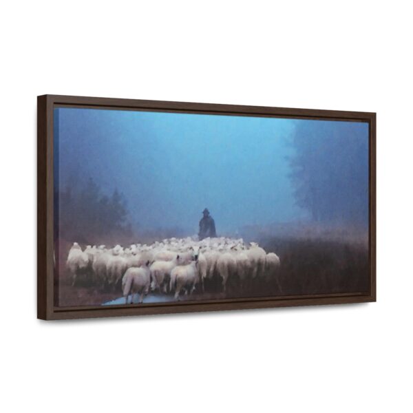 Mist lifting to a beautiful day over the flock and its shepherd - Beautiful framed canvas