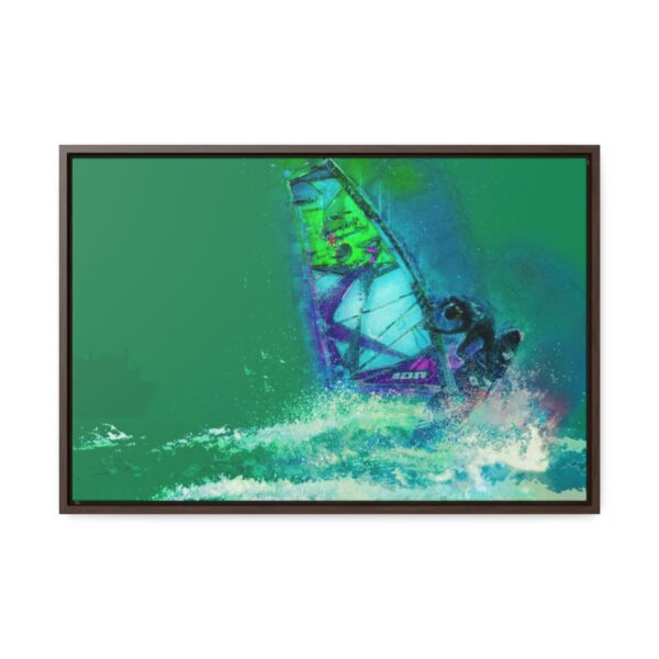 Windsurfer Battling the Waves - on Horizontal Framed Premium Gallery Wrap Canvas