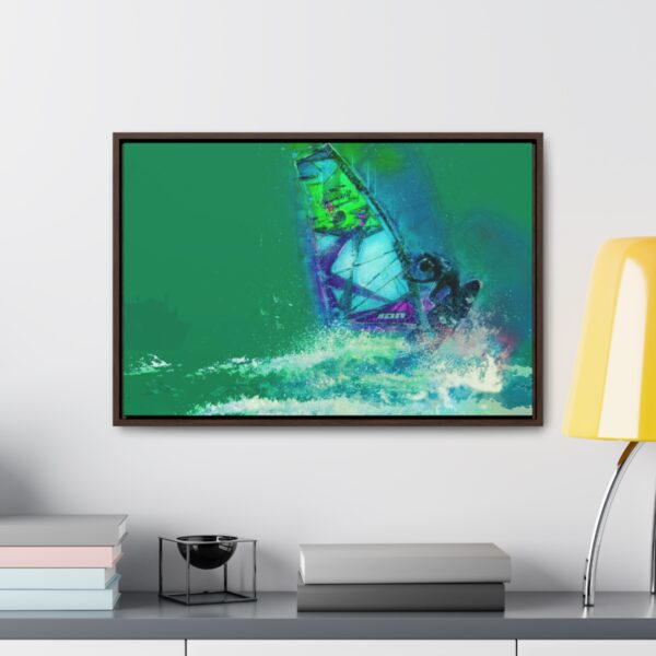 Windsurfer Battling the Waves - on Horizontal Framed Premium Gallery Wrap Canvas