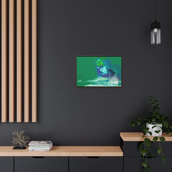 Windsurfer Battling the Waves - on Horizontal Framed Premium Gallery Wrap Canvas
