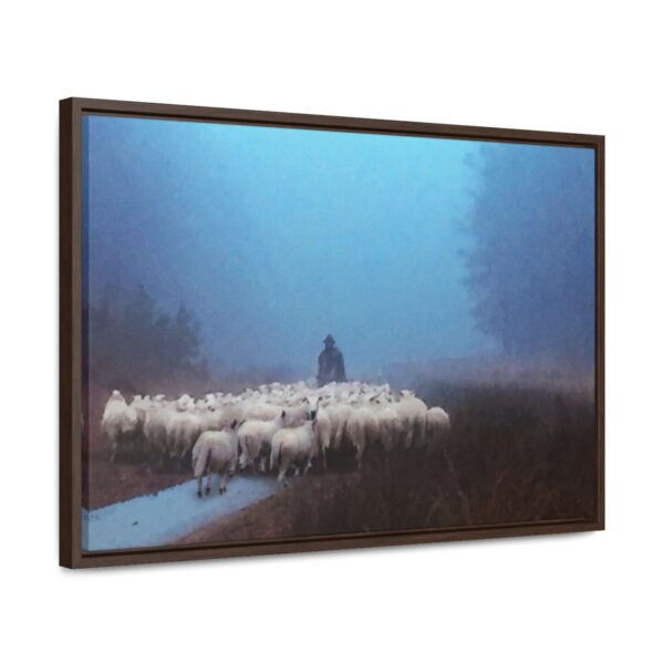 Mist lifting to a beautiful day over the flock and its shepherd - Beautiful framed canvas