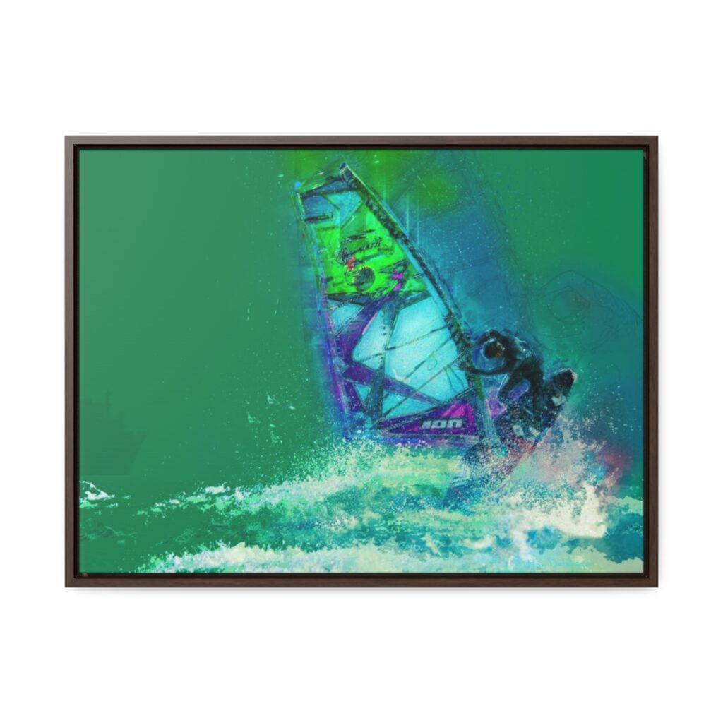 Windsurfer Battling the Waves - on Horizontal Framed Premium Gallery Wrap Canvas
