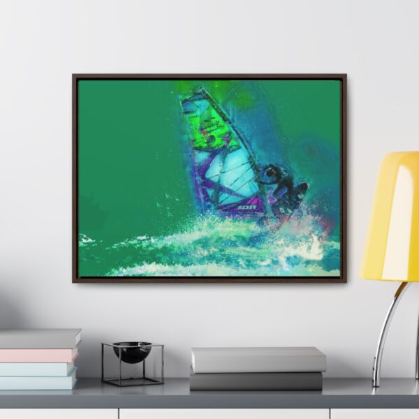 Windsurfer Battling the Waves - on Horizontal Framed Premium Gallery Wrap Canvas