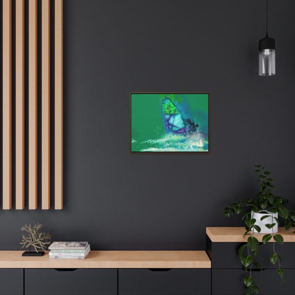 Windsurfer Battling the Waves - on Horizontal Framed Premium Gallery Wrap Canvas