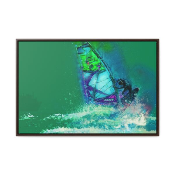 Windsurfer Battling the Waves - on Horizontal Framed Premium Gallery Wrap Canvas