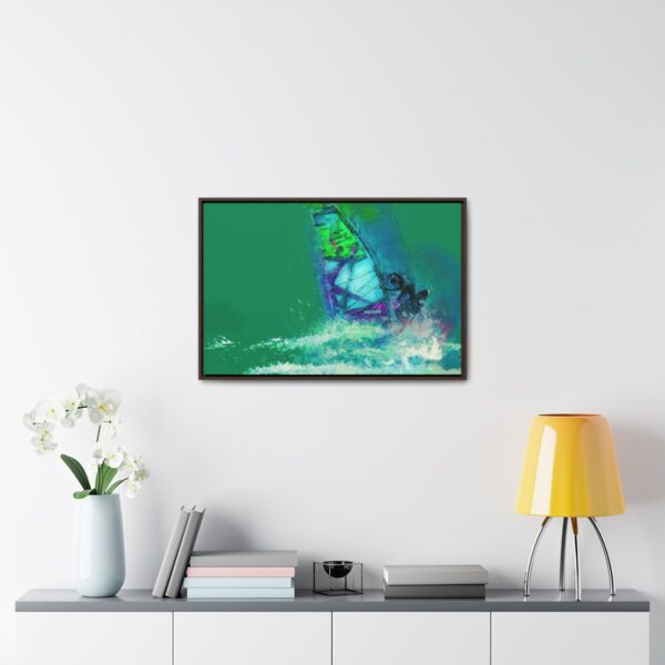 Windsurfer Battling the Waves - on Horizontal Framed Premium Gallery Wrap Canvas