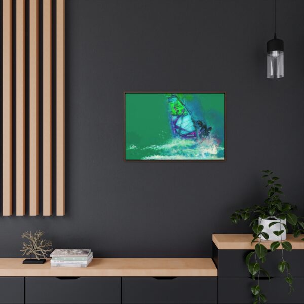 Windsurfer Battling the Waves - on Horizontal Framed Premium Gallery Wrap Canvas