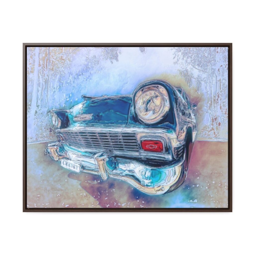 Out and about with the dear old Chevrolet - on Horizontal Framed Premium Gallery Wrap Canvas