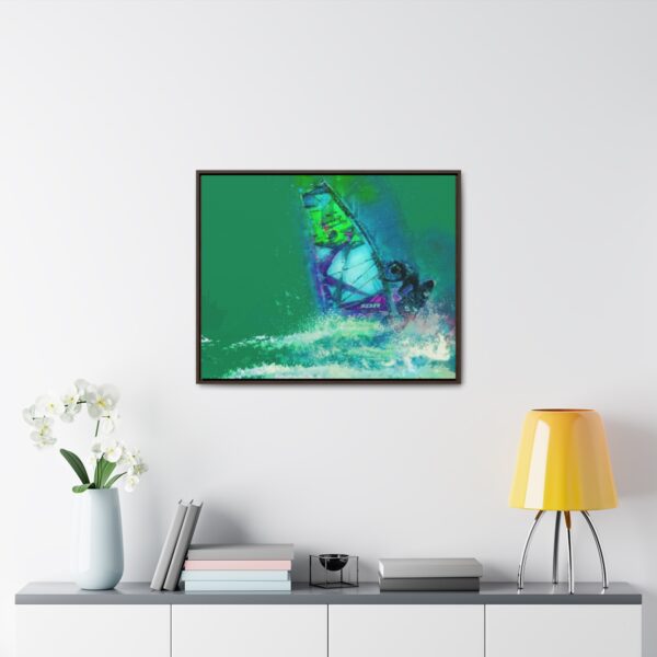 Windsurfer Battling the Waves - on Horizontal Framed Premium Gallery Wrap Canvas