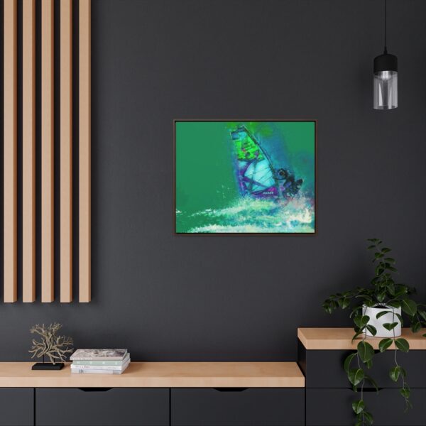 Windsurfer Battling the Waves - on Horizontal Framed Premium Gallery Wrap Canvas