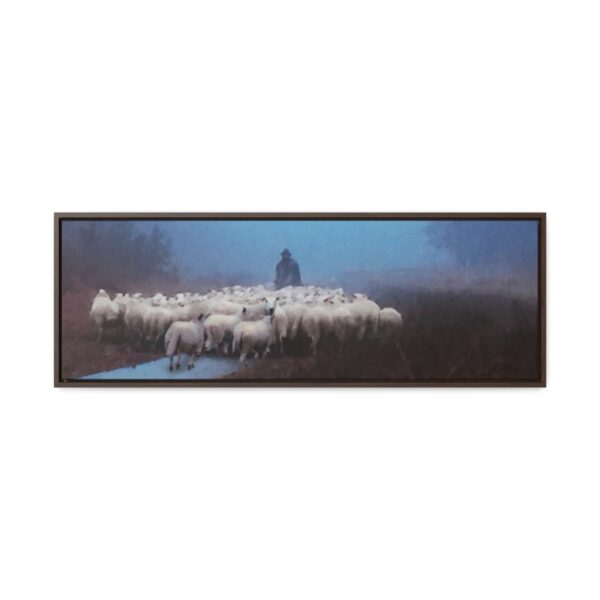 Mist lifting to a beautiful day over the flock and its shepherd - Beautiful framed canvas