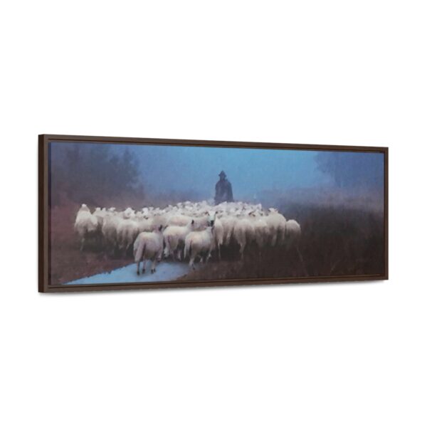 Mist lifting to a beautiful day over the flock and its shepherd - Beautiful framed canvas