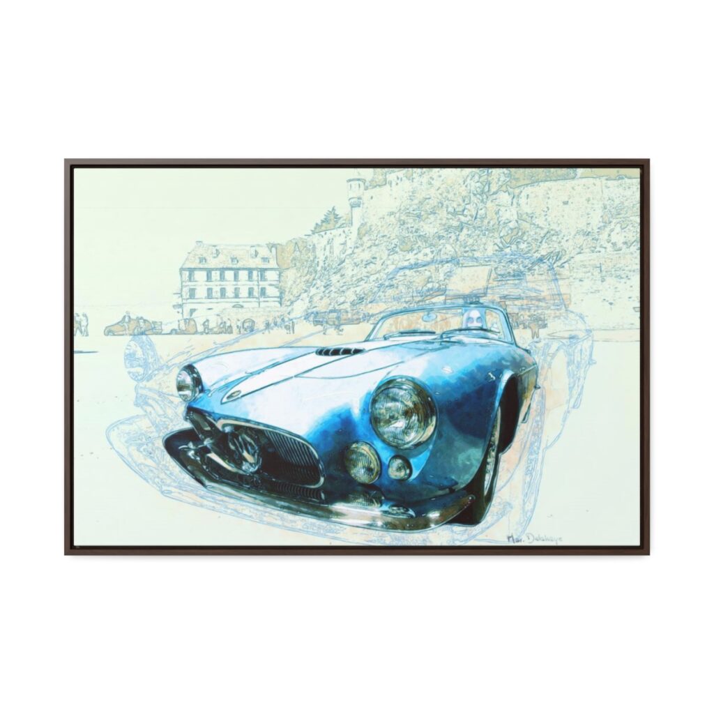 Maserati sportscar at the Mont Saint Michel - Horizontal Framed Premium Gallery Wrap Canvas