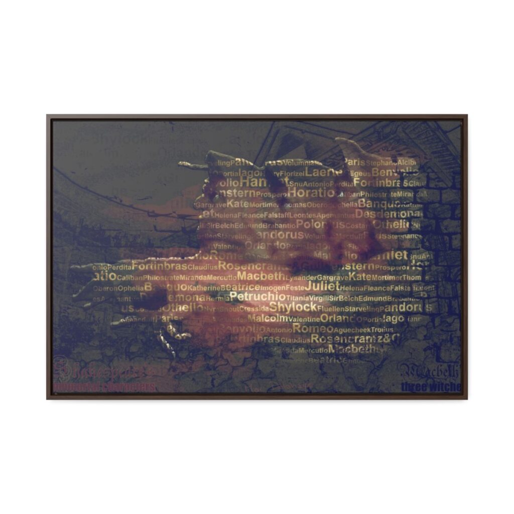 Shakespeare's Immortal Characters and Macbeth's witches - Horizontal Framed Premium Gallery Wrap Canvas