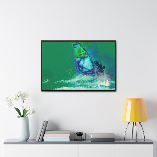 Windsurfer Battling the Waves - on Horizontal Framed Premium Gallery Wrap Canvas