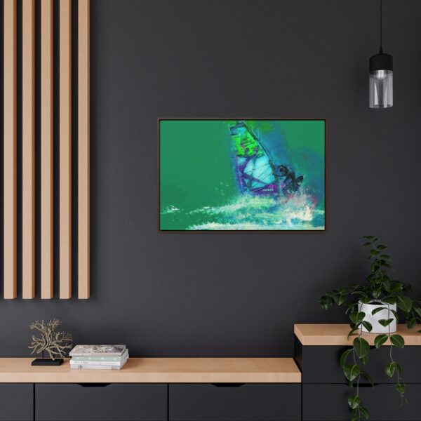 Windsurfer Battling the Waves - on Horizontal Framed Premium Gallery Wrap Canvas