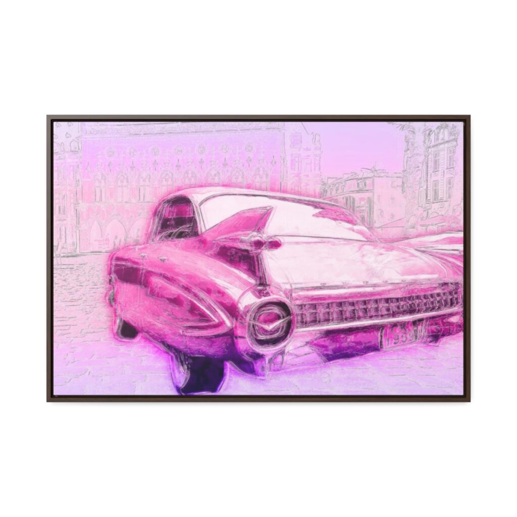 The Pink Cadillac - Horizontal Framed Premium Gallery Wrap Canvas